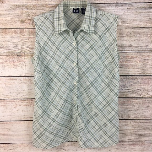 Vintage GAP Linen Sleeveless Plaid Button Front Top Y2K - Picture 1 of 11